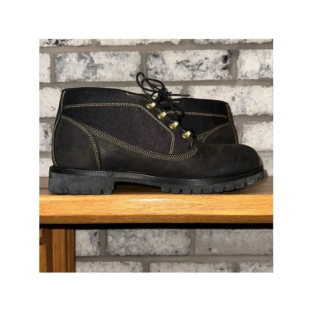 Timberland 12M Campsite Nubuck Black Gold Genuine Leather Textured Boots